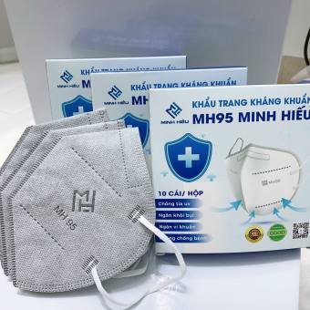 Hộp 10 chiếc khẩu trang KN95 MINH HIẾU có 5 lớp chống bụi và kháng khuẩn, khẩu trang y tế người lớn.