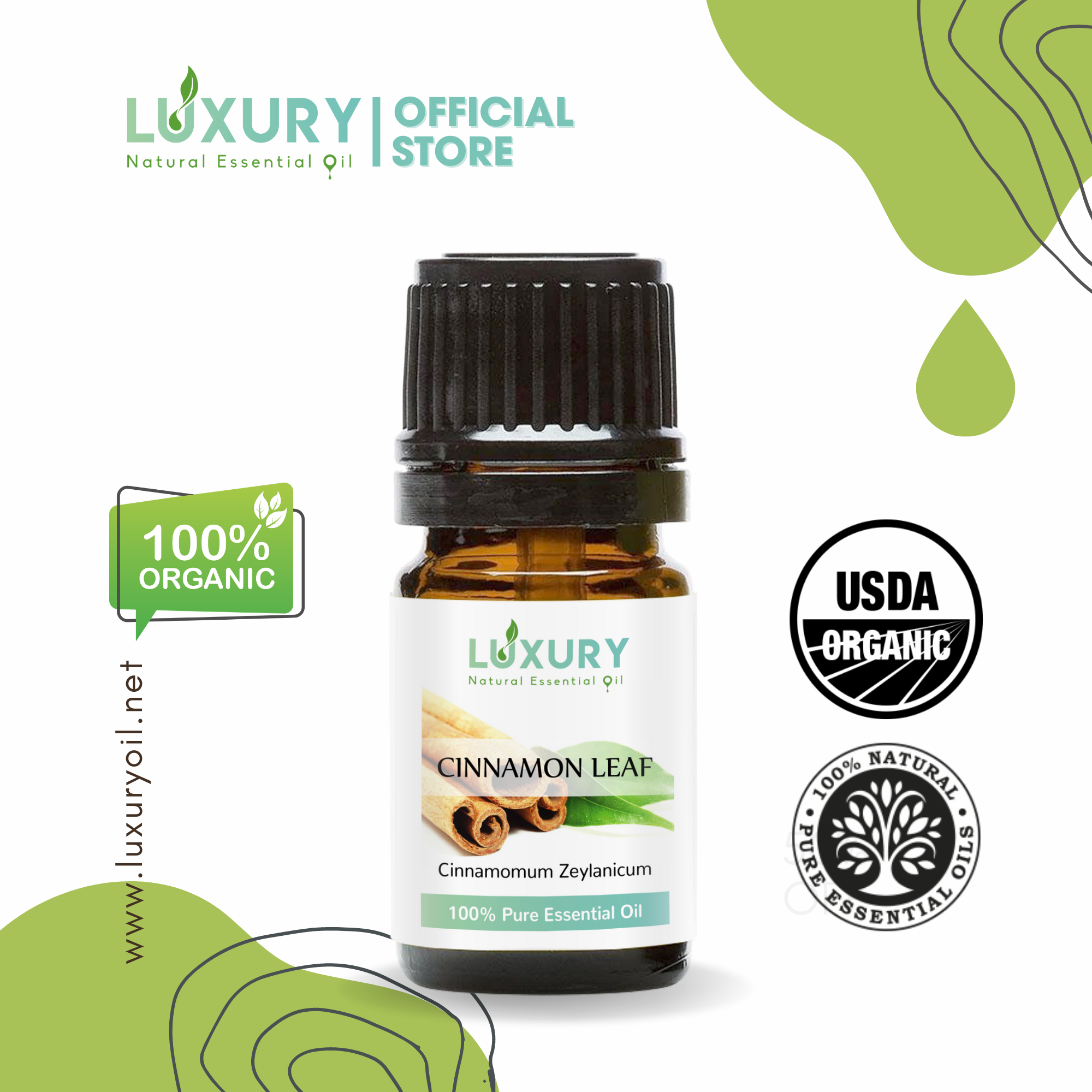 Tinh Dầu Quế Cinnamon ☘LUXURY ESSENTIAL OIL☘ 100% Thiên Nhiên Nguyên Chất, Nhập Khẩu Từ Ấn Độ, Kiểm Nghiệm Quatest 3, An Toàn Cho Sức Khỏe, Khử Mùi, Làm Thơm Phòng, Xua Đuổi Muỗi Và Côn Trùng - 10/30ml
