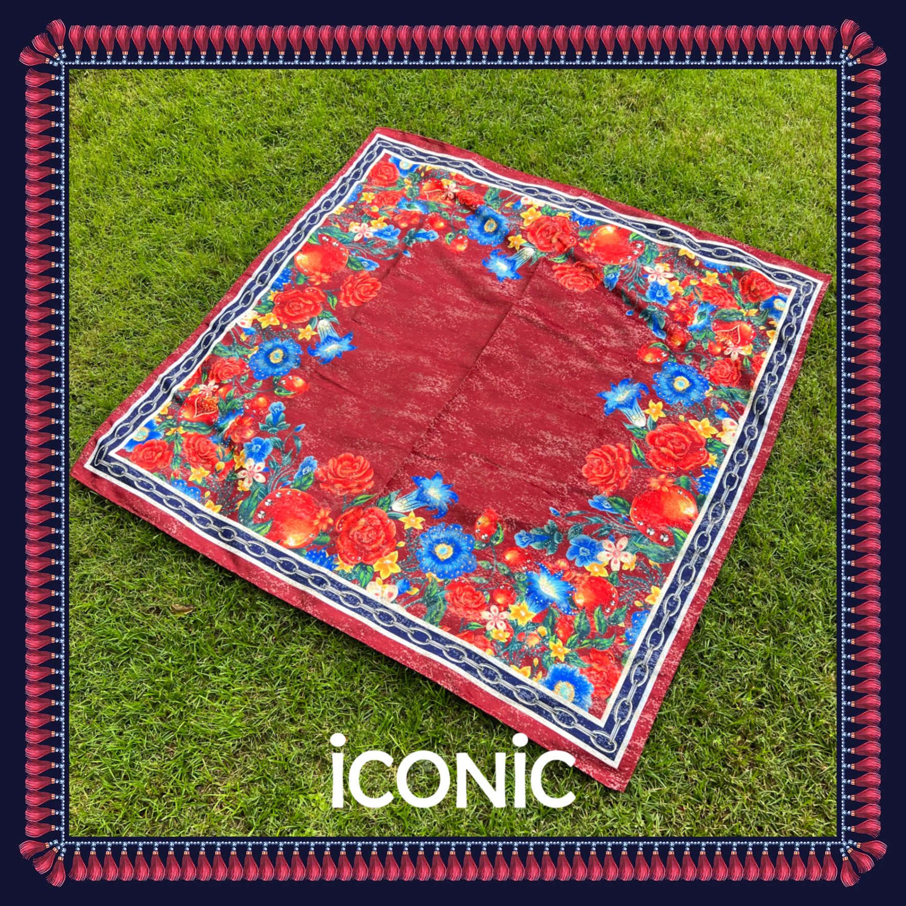 iCONiC SUPER BURGUNDY Wool Picnic Blanket Extra Large #6673 ผ้าขนสัตว์ ขนาด150x150cm พิมพ์ลาย ดอกไ้ม้ หรูหรา ผ้าพันคอ ผ้าไหม ผ้าปู ผ้าห่ม ผ้าคลุม ผ้าชายหาด ผ้าปิคนิค ราคา 3,933 บาท*ส่งฟรี