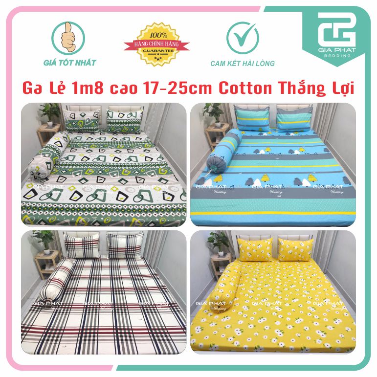 Ga giường, Drap lẻ 100% Cotton Thắng Lợi 1m8 x 2m cho nệm cao 17-25cm ( không áo gối )