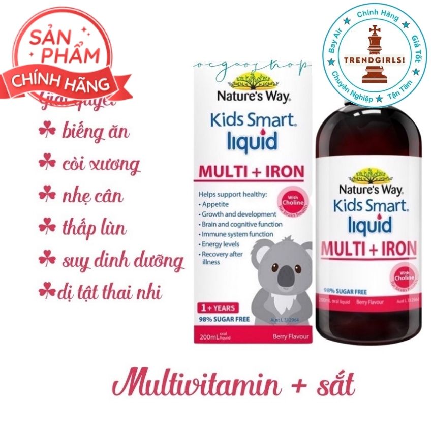 Sắt nước Nature's Way Kids Smart Liquid Multi + Iron 200ml của Úc cho bé trên 1 tuổi