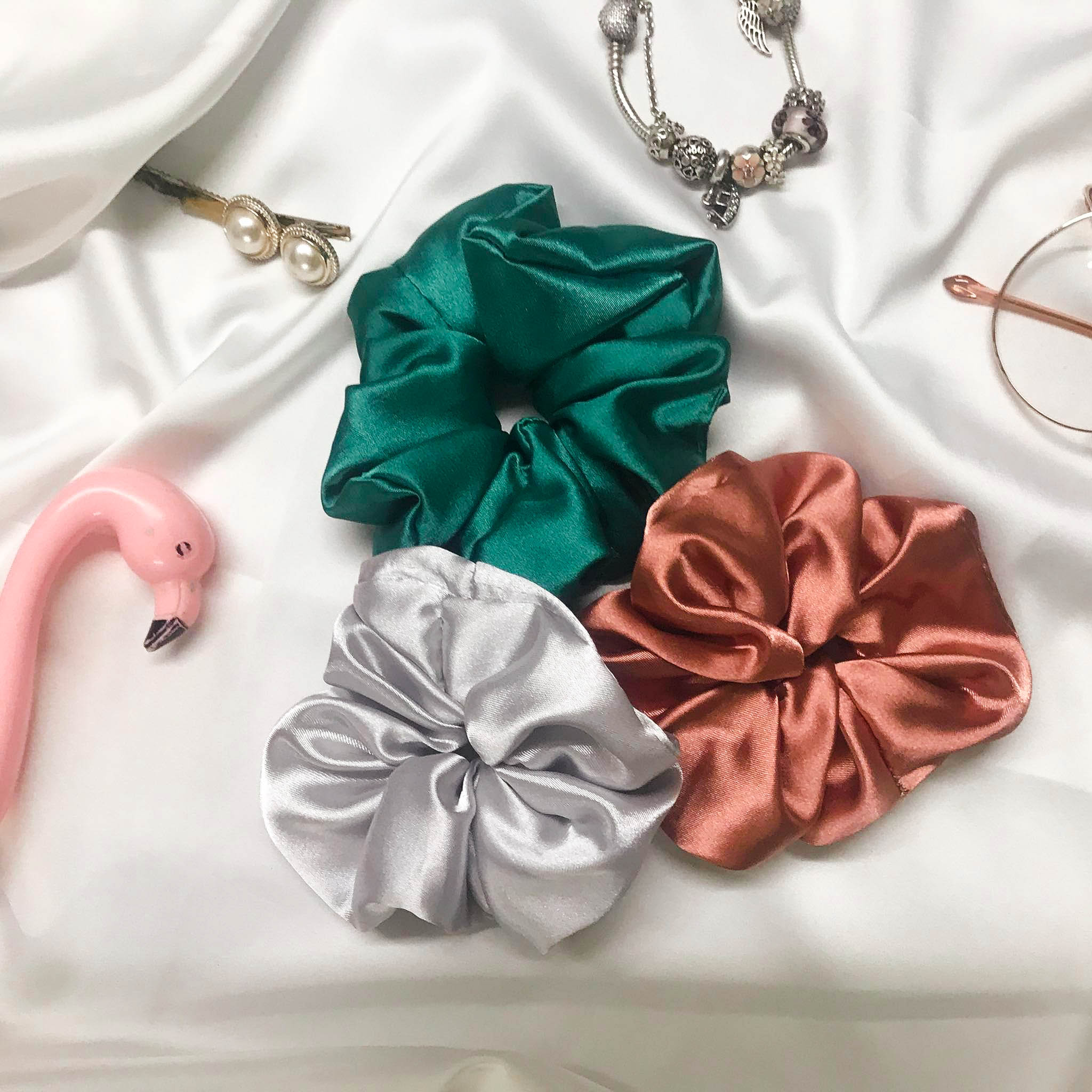 Scrunchies Lụa Satin Cao Cấp, Dây Buộc Tóc Thời Trang Hàng Thiết Kế