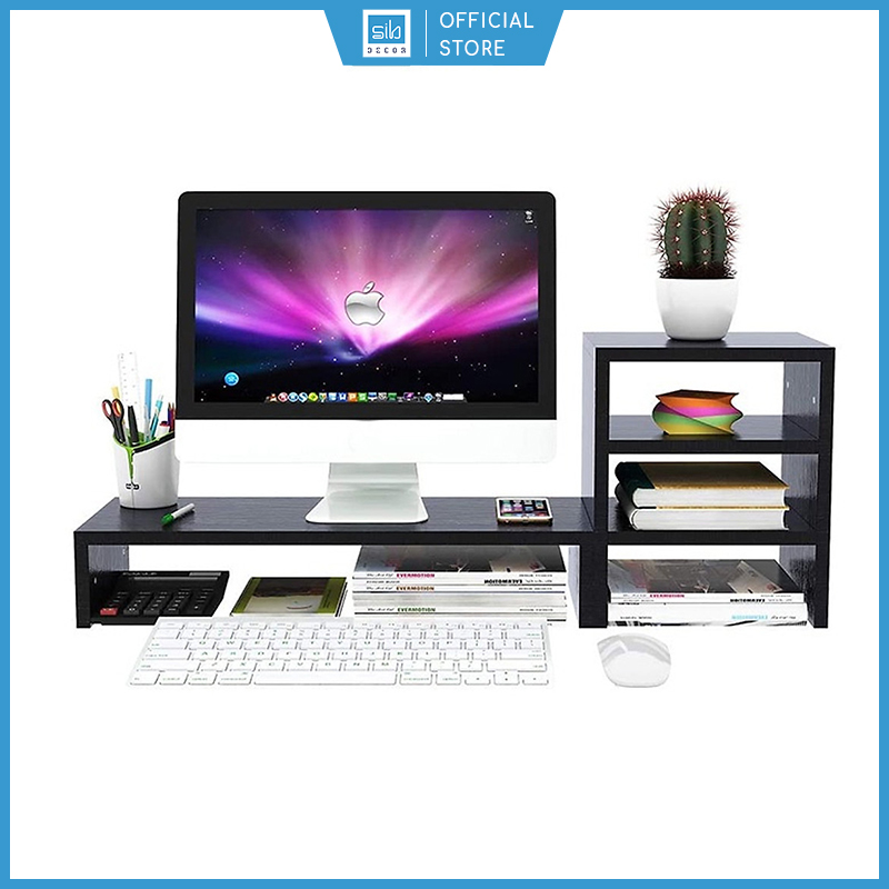 Kệ Để Màn Hình Và Kệ Sách Để Bàn 3 Tầng Màu Đen Cho Văn Phòng