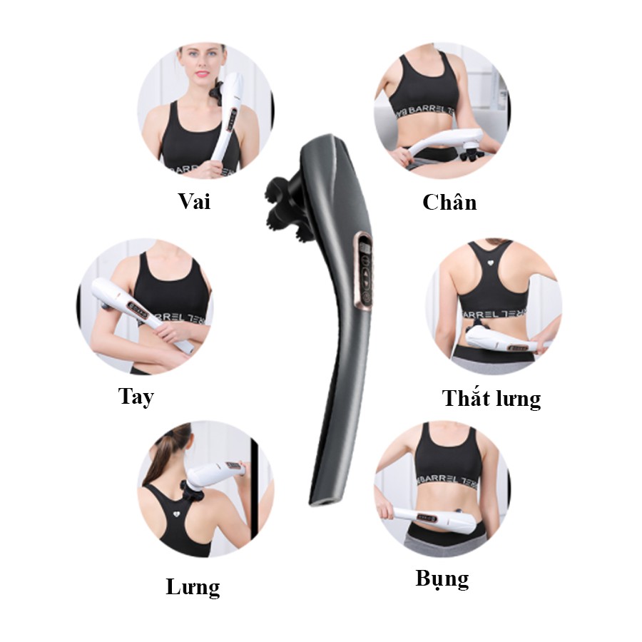 Máy Đấm Lưng, Máy mát xa lưng cầm tay, máy massage cầm tay, máy mát xa toàn thân không dây, có 6 đầu mát xa, 12 chế độ mát xa - Bảo hành 6 tháng