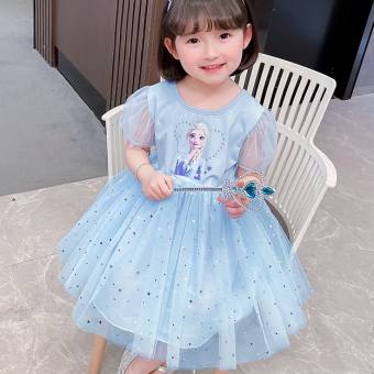 Đầm Công Chúa Chất Liệu Cotton Đính Sequin Hình Elsa Anna Thời Trang Cho Bé Gái