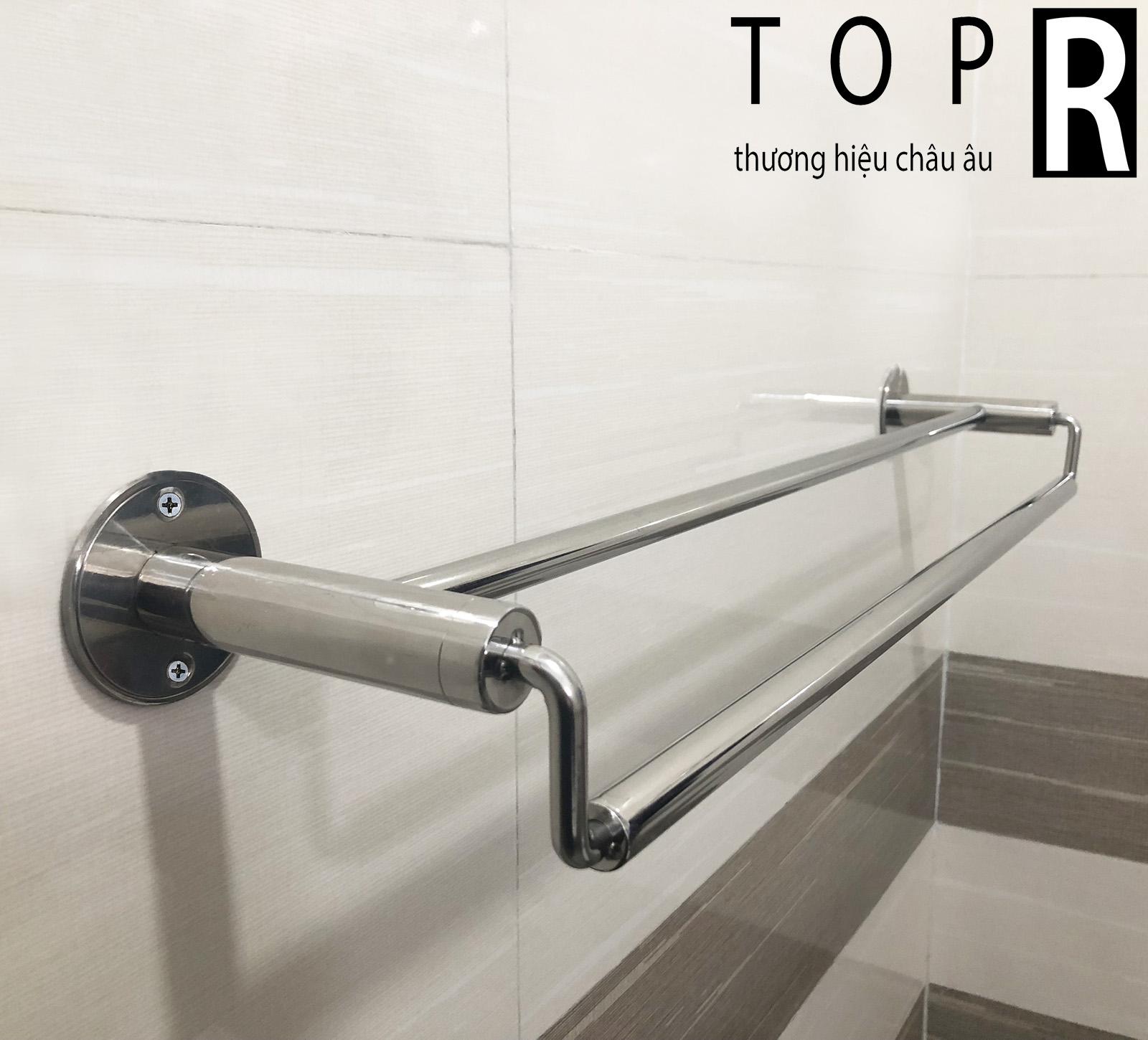 Giá treo khăn nhà tắm inox 304 TOP R không gỉ cao cấp, giá vắt khăn tắm đôi - Thích hợp treo quần khăn tắm, treo khăn mặt,....
