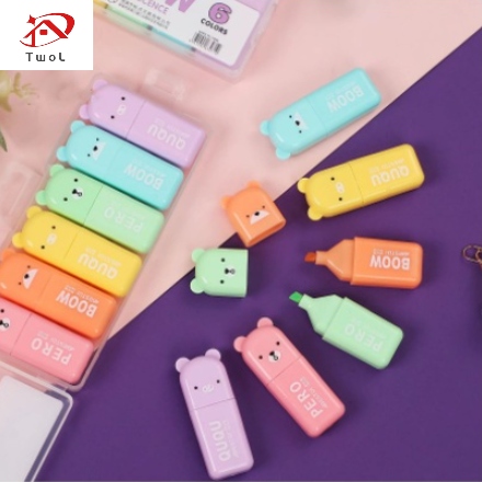 TwoL Cute Bear Highlighter Set: 4/5/6 Colors, School Supplies