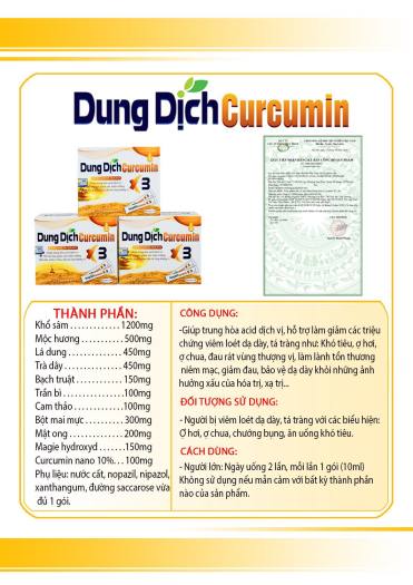 Dung Dịch Curcumin Nano X3 -hỗ trợ  giảm  viêm loét dạ dày, tá tràng, giảm triệu chứng khó tiêu, ợ hơi, ợ chua, đau rát vùng thượng vị, khối u do các gốc oxy hóa