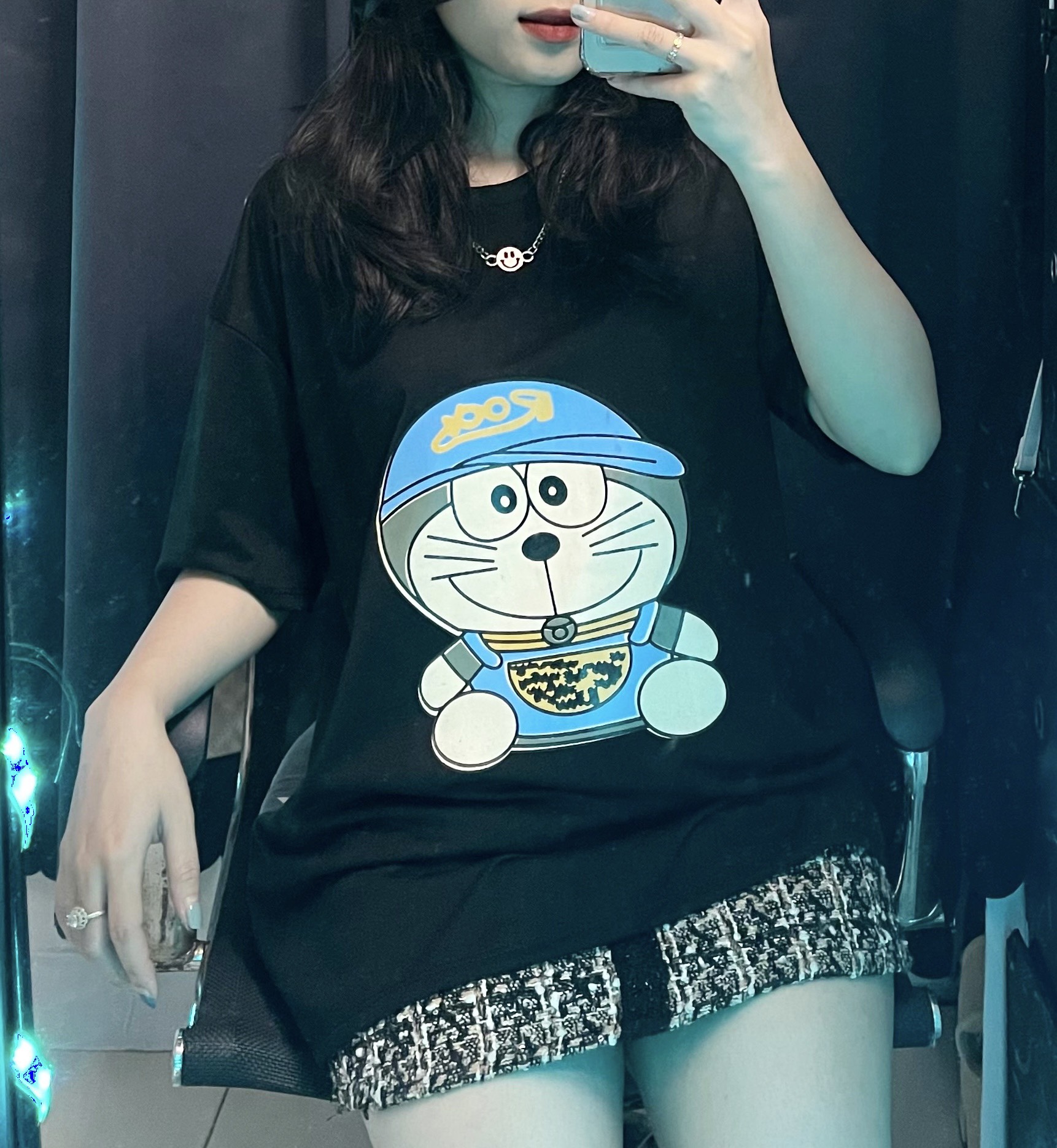 Áo phông quảng châu doraiemon unisex-áo phông form rộng nam nữ tay lỡ freesize dưới 75kg