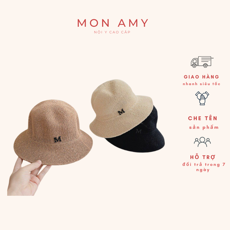 Mũ chữ m phong cách hàn quốc, mũ cói đi biển,mũ cói đi chơi mon amy