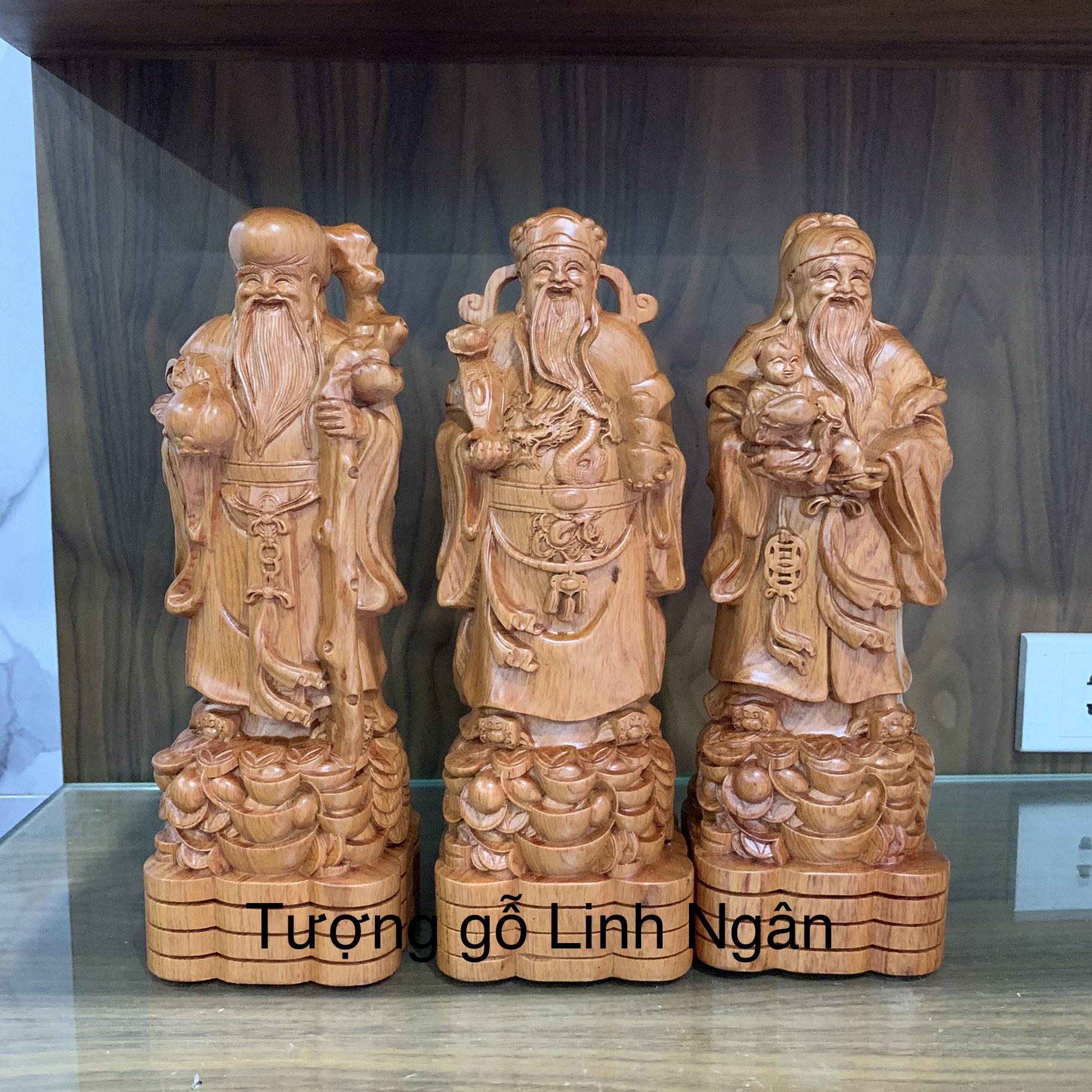 Tượng Phúc lộc thọ gỗ hương cao 30 cm. Mang Phúc Đức Tài lộc và Trường Thọ đến gia đình