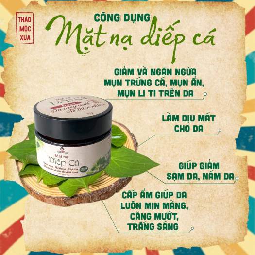 Mặt Nạ Giảm Mụn Diếp Cá Thảo Mộc Xưa - Cấp Ẩm, Ngừa Mụn Sạm Nám, Se Khít Lỗ Chân Lông, Dành Cho Da Dầu Mụn, 100% Thiên Nhiên, An Toàn Cho Mẹ Bầu - Tặng Cọ Đắp Mặt Nạ | 50gr - Miquala