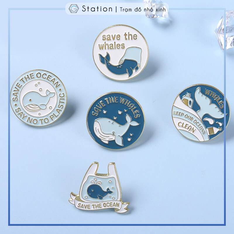 Pin cài áo Save the Ocean thông điệp bảo vệ môi trường biển - GC458
