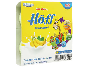 Sữa chua hoa quả Hoff vị chuối vỉ 4 hộp 55g