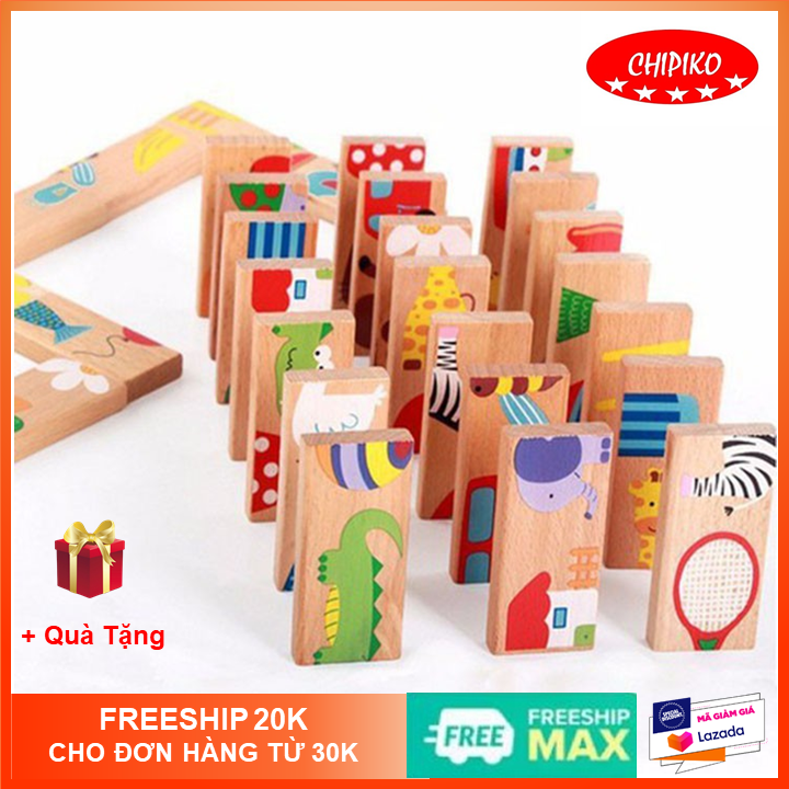 Domino vườn hoa 28 thanh tìm đôi quan sát so sánh đồ chơi gỗ cho bé, Bộ domino hoạt hình 28 chi tiết