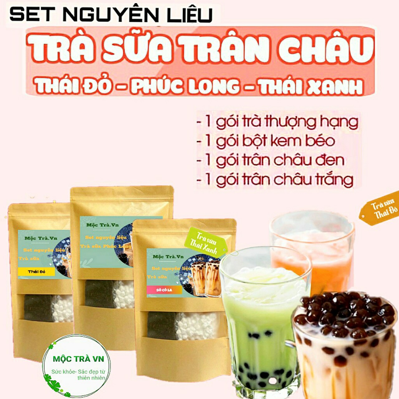 Set nguyên liệu pha trà sữa phúc long, thái xanh, thái đỏ