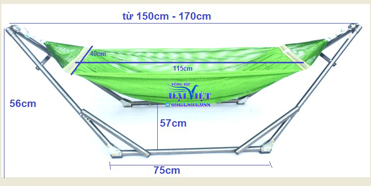 Bộ Võng Xếp người lớn 100% INOX Phi 32 kèm lưới cỡ đại