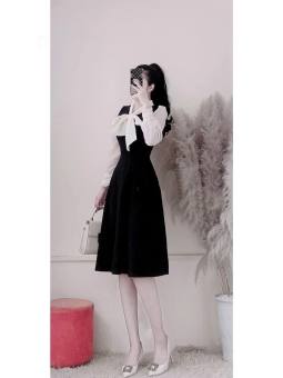 Váy dự tiệc nơ ngực xòe xinh xắn, đầm trắng đẹp CÓ VÁY