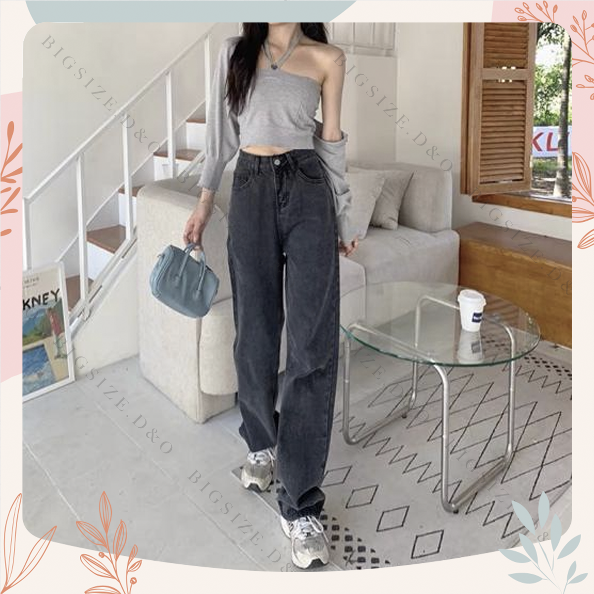Quần suông dài ống rộng bigsize, xám tây basic, lưng siêu cao, không giãn