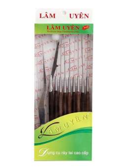 Bộ Dụng Cụ Lấy Ráy Tai Lâm Uyên Inox Chuyên Nghiệp 10 Món Giúp Vệ Sinh Tai Sạch Sẽ, Thiết Kế Nhỏ Gọn Tiện Dụng