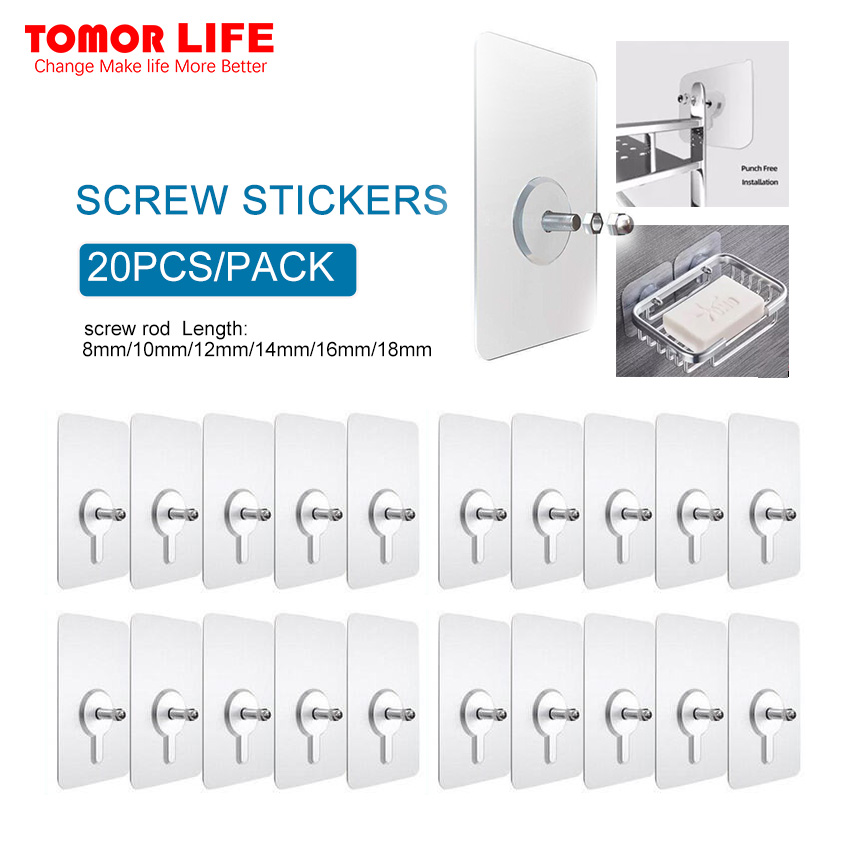 Tomor life móc treo tranh 20 cái/gói móc treo đinh móc treo cửa miếng dán vít không đánh dấu móc treo tường tự dính không cần đục lỗ