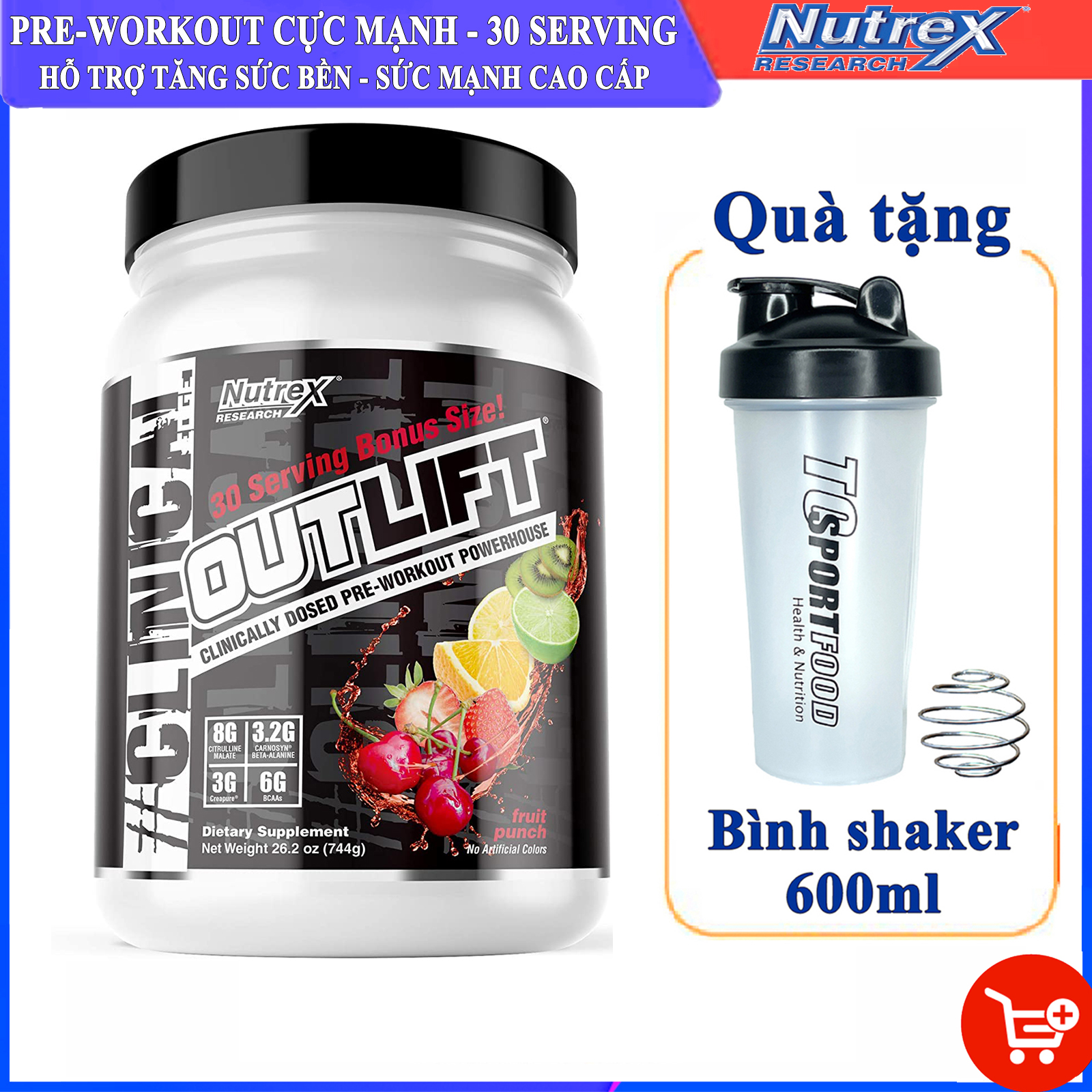 Pre-Workout Outlift của Nutrex tăng sức bền sức mạnh vượt trội phát triển cơ hỗ trợ giảm cân đốt mỡ dùng trước tập cho Gymer