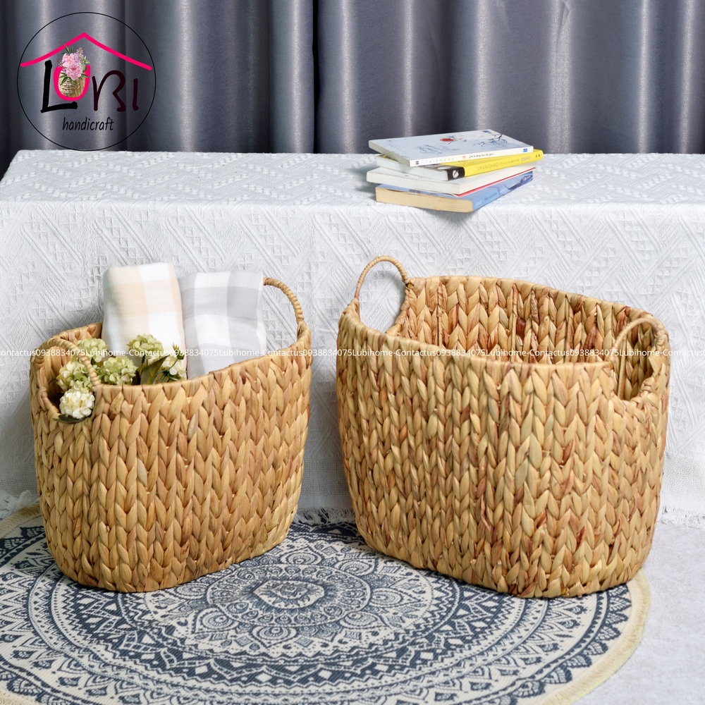 - Sọt đựng đồ đan lục bình hình oval bộ 4 - xinh xắn, mộc mạc