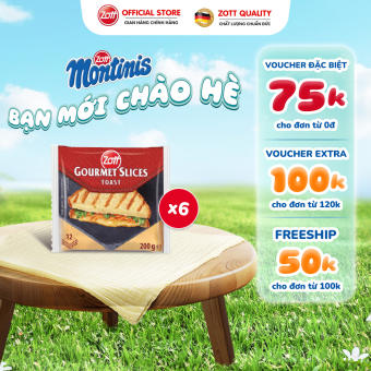 Giao Hoả tốc - COMBO 6 túi Phô mai lát Zott Gourmet Slices TOAST nhập khẩu từ Đức (gói 200g – 12 lát), làm từ Sữa tươi giàu Canxi, Chất đạm