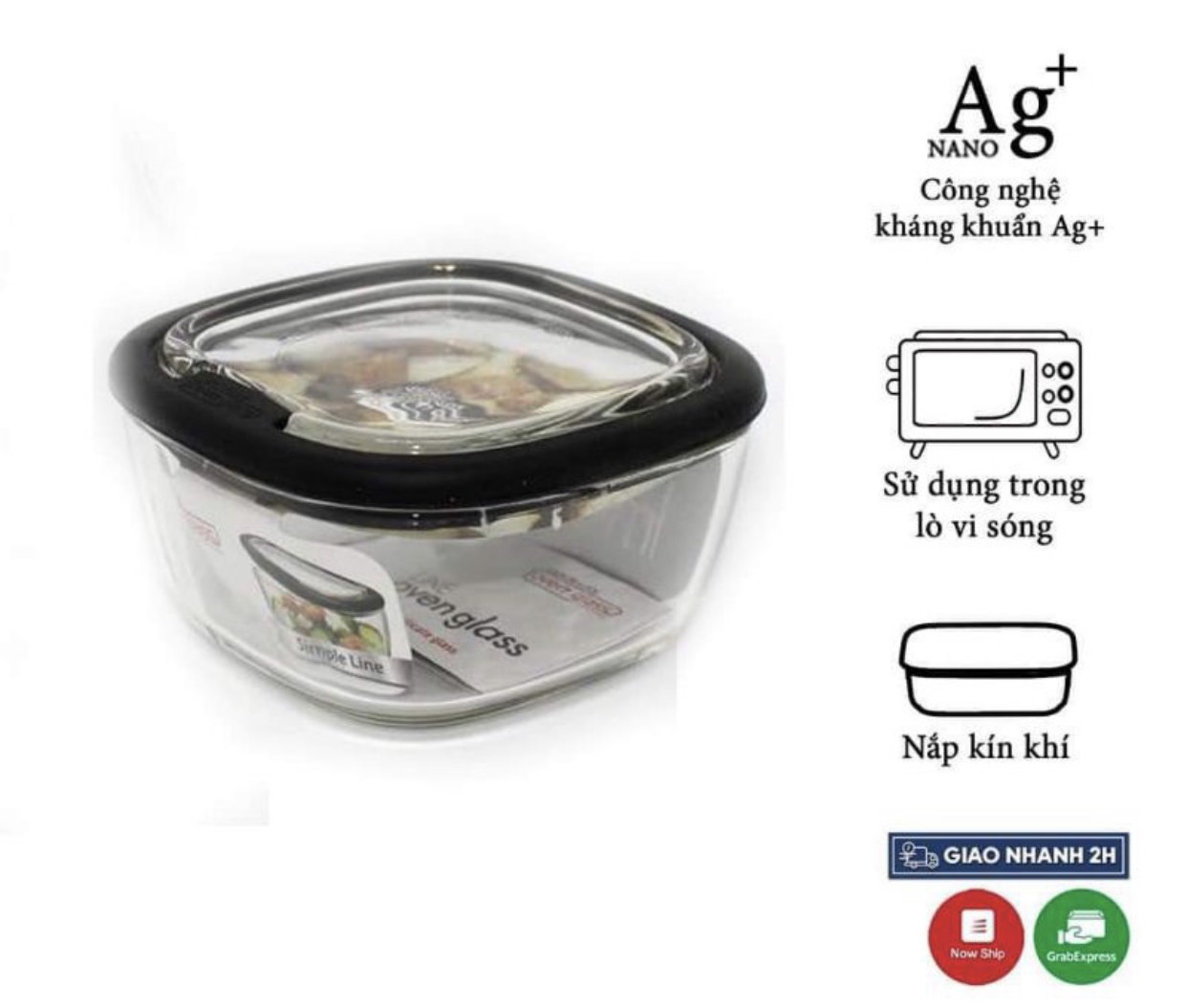 Hộp Thuỷ Tinh Nắp Thuỷ Tinnh Lock&lock Oven Glass Line 540ml LLG951BLK - Dùng Được Cho Lò Vi Sóng