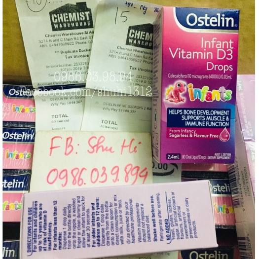 Vitamin D3 Ostelin 2,4ml 400iu dạng giọt cho bé từ sơ sinh 9 (0 - 12 tuổi) của Úc - 80 giọt (đủ bill Chemist)