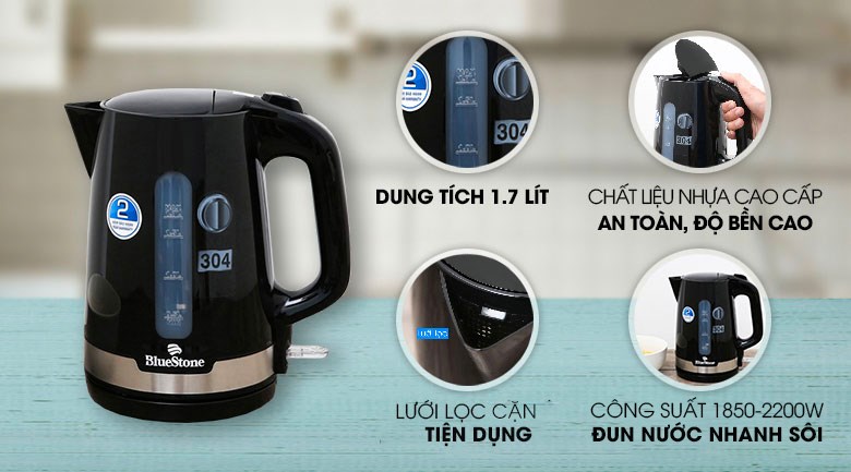 Ấm dun siêu tốc BlueStone 1.7L KTB 3417 - Bình đun siêu tốc - Ấm siêu tốc - Am sieu toc - Siêu tốc Bluestone - Ấm siêu tốc Bluestone - Ấm đun nước siêu tốc Bluestone - Bình siêu tốc Bluestone - Ấm Bluestone