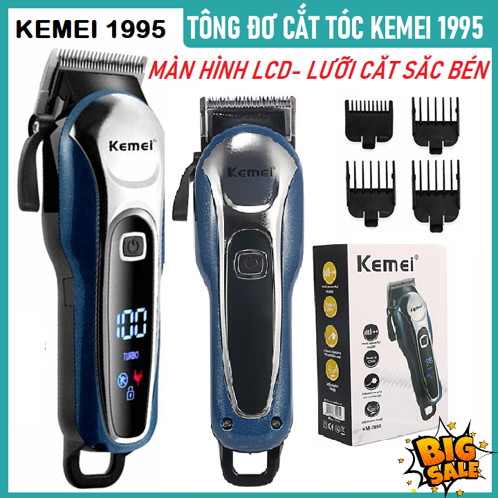 [Chính Hãng] Tông đơ cắt tóc gia đình, trẻ em Kemei KM 1995 , tông đơ cắt tóc người lớn không dây,chuyên nghiệp( tong do hot toc), Màn Hình LCD
