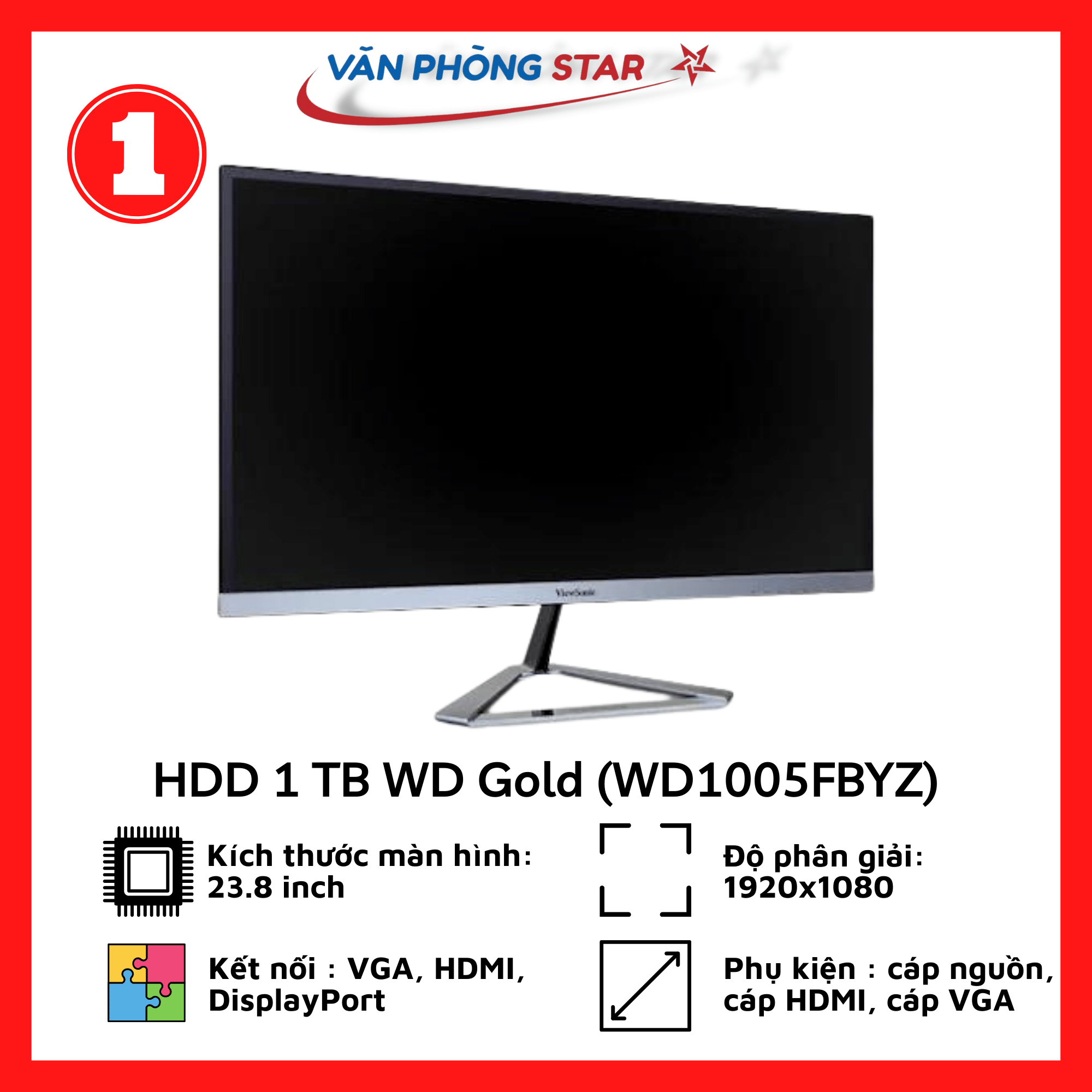 Màn Hình ViewSonic VX2476-SH 23.8" IPS, FHD 1920x1080, 75Hz, HDR, Tương Thích VESA