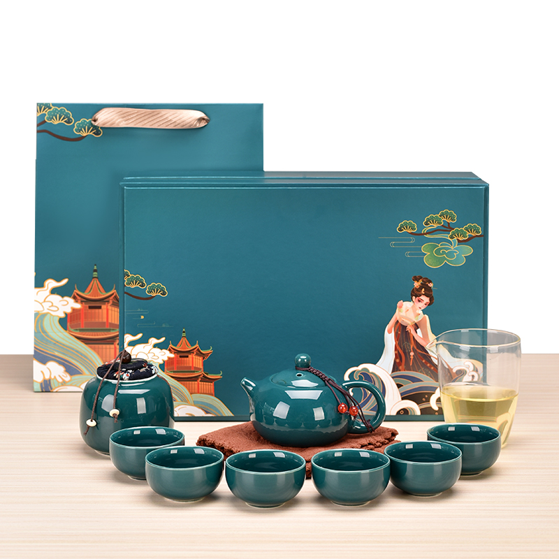 Gambar (Ready Stock) ZHENMI Chinese Teapot Set 6 Ceramic Cups One Ceramic Tea Pot Filter Glass Cup Rap Festival Christmas Gift ????
