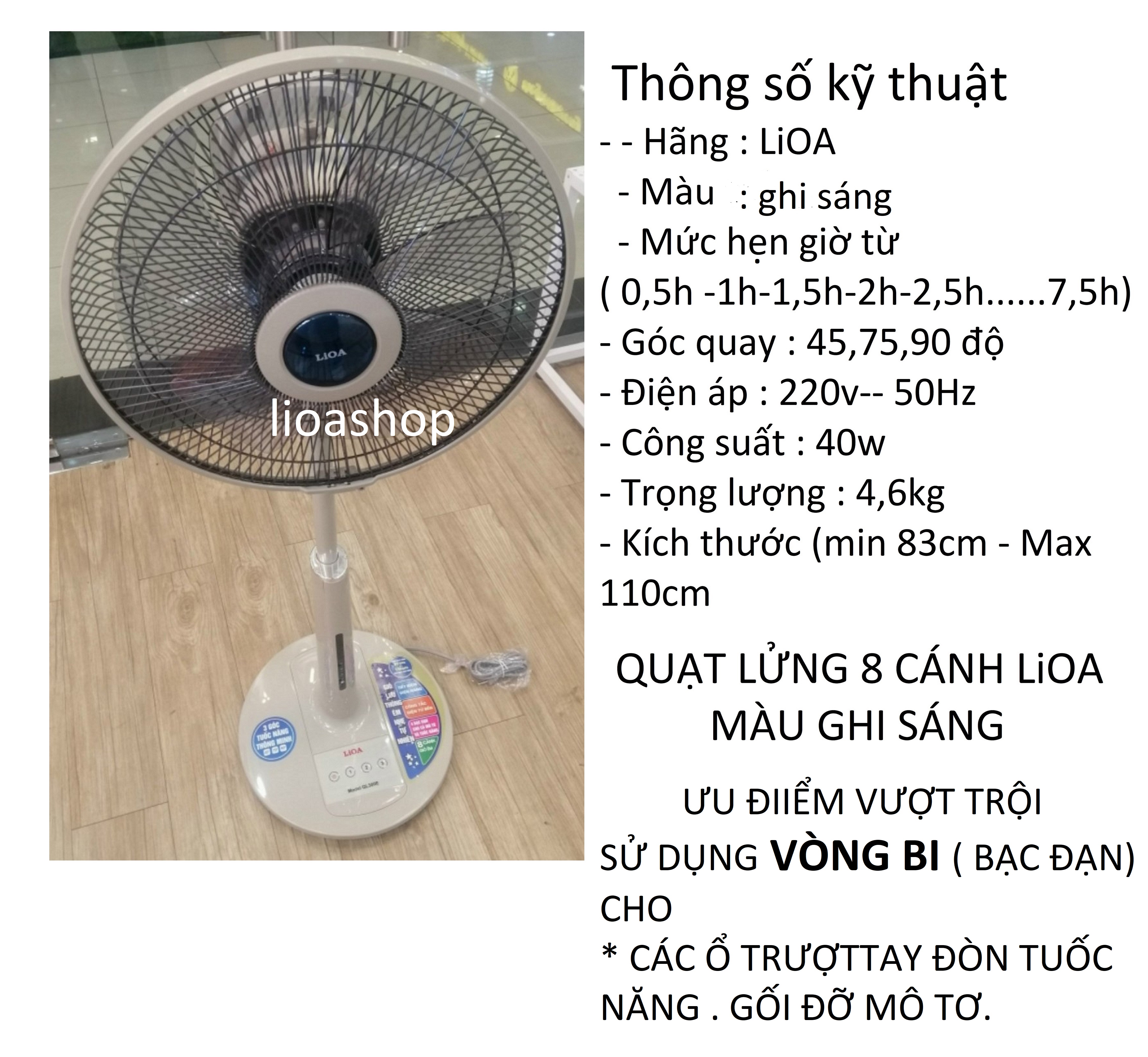 Quạt lưnge 8 cánh lioa màu ghi sáng .