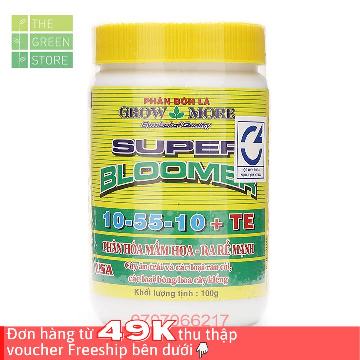 Phân bón Grow More NPK 10-55-10 (100G/1KG) kích ra hoa, bổ sung vi lượng cho hoa lan, hoa hồng, mai vàng, hoa cây cảnh, rau sạch và cây ăn trái