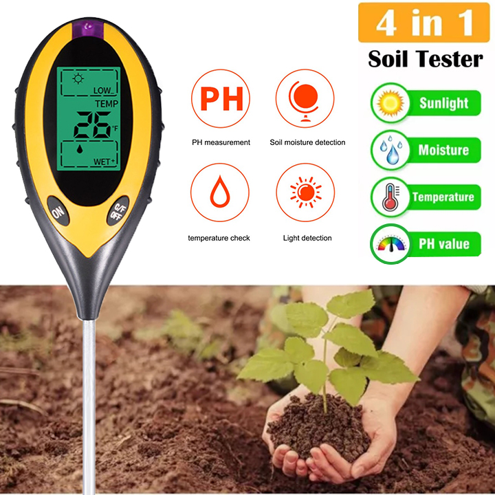 YIERYI 4 in1 Soil PH Meter, Plant Earth Moisture Light Soil Tester for  Garden