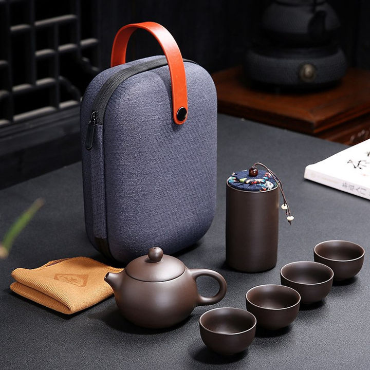 Bộ ấm trà tử sa bộ 6 món - bộ bình trà tử sa mini có túi đựng đi du lịch tiện lợi gồm 1 ấm trà, 4 tách, 1 bình đựng trà