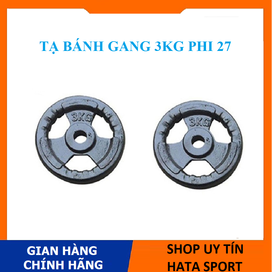 Tạ bánh gang 3kg phi 27 chống rỉ sét, tạ tấm gang 3kg, bánh tạ gang 3kg