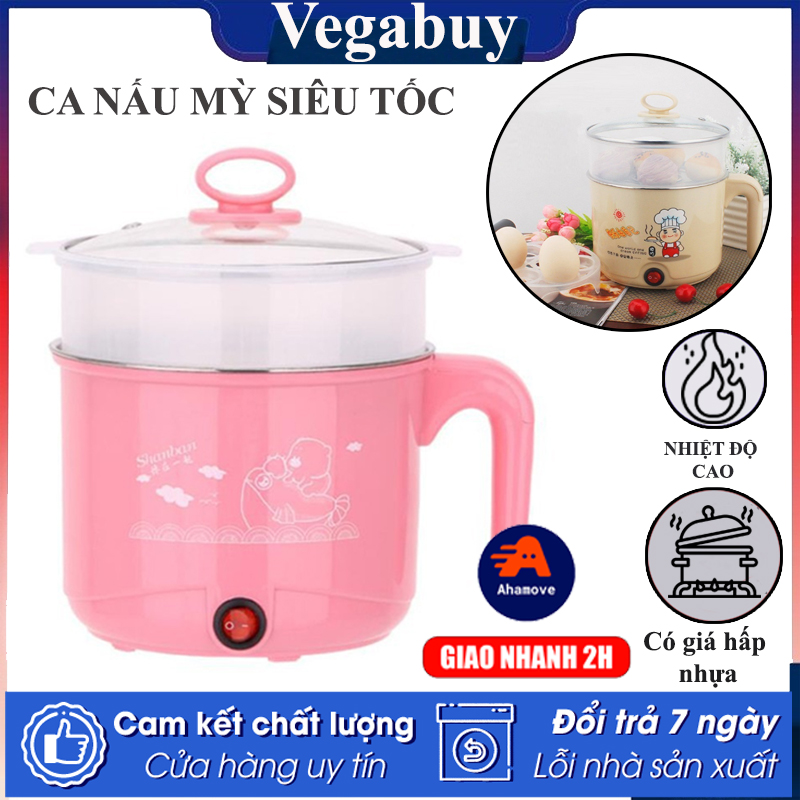 Ca nấu mì, nấu cơm đa năng có tay cầm 1,8l - nồi lẩu điện mini kèm giá hấp inox, giá hấp nhựa, ca mỳ đa năng cooking poot - ca nấu mì đa năng - nồi lẩu mini