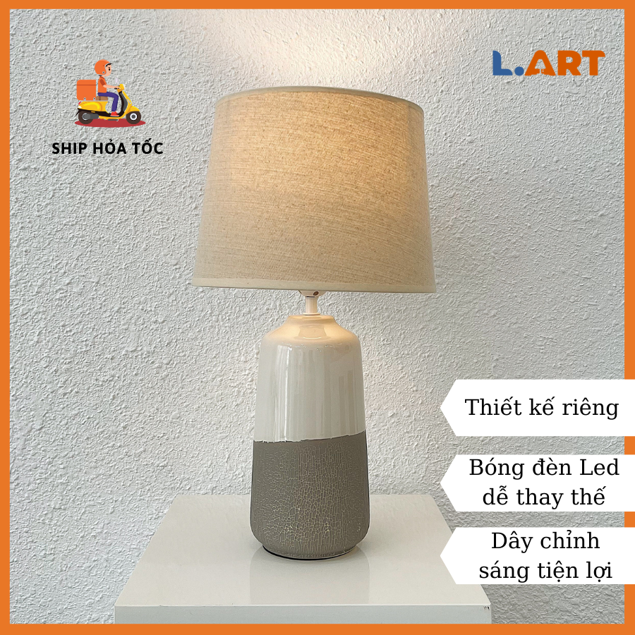 Đèn ngủ, đèn trang trí, đèn để bàn, đèn gốm sứ L.art thiết kế độc quyền DBG011