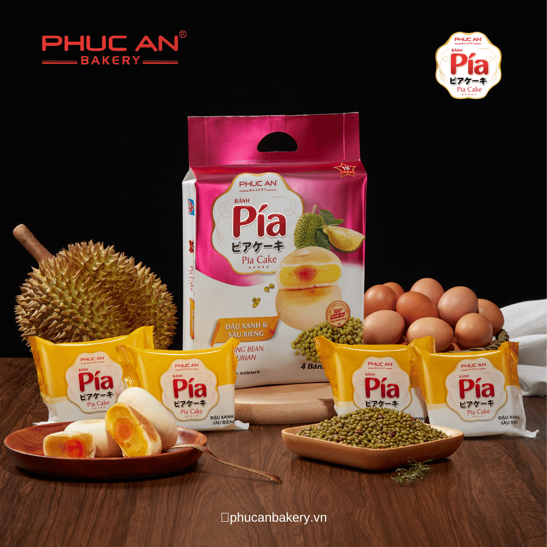 Bánh pía phúc an số 19 - đậu xanh, khoai môn, sầu riêng mix trứng muối - 400gr/ 4 cái/túi
