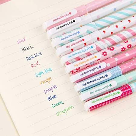 10 Pc Colorful Gel Ink Pen Set - Random Designs (Korean)