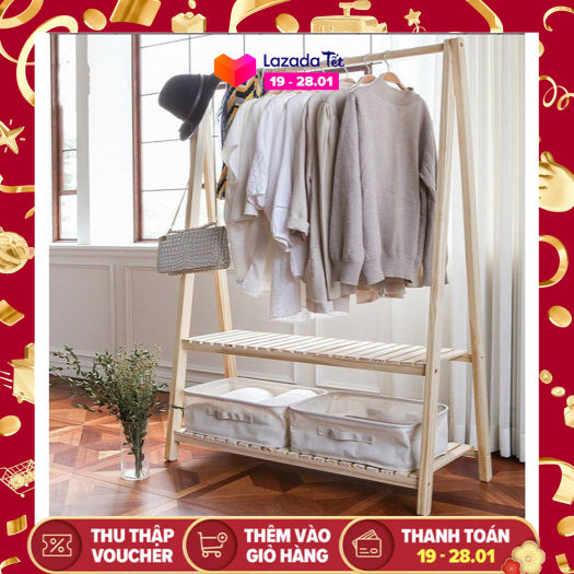 Giá Treo Quần Áo Gỗ Chữ A 2 Tầng gỗ Thông nhập khẩu Kiểu Dáng Tinh Tế; Kích Thước 160x74x36CM, Kệ Treo Quần Áo Hàn Quốc Decor Phòng Ngủ; - Vin House 86.