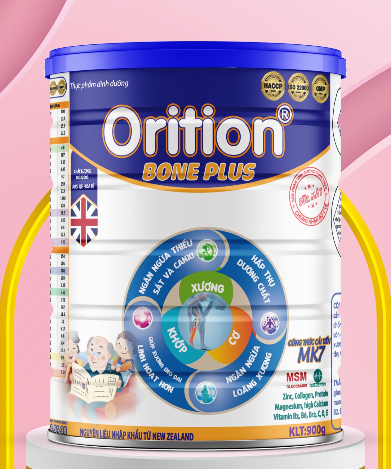 Sữa bột ORITION BONE PLUS giúp xương khớp chắc khỏe- dành cho người lớn tuổi, người hay nhức mỏi cơ xương khớp- 900g