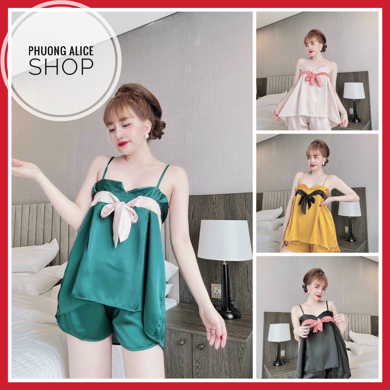 Đồ bộ đùi nữ mặc nhà, Bộ ngủ dễ thương, Bộ đùi hai dây- Phuongaliceshop