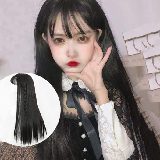 Tóc Giả 65Cm Cho Nữ Tóc Giả Dài Nguyên Đầu Tự Nhiên Thực Tế Tóc Mái Không Khí Nổi Tiếng Trên Internet, Màu Đen Tóc Thẳng Dài Cosplay Trang Trí Mặt Cá Tính
