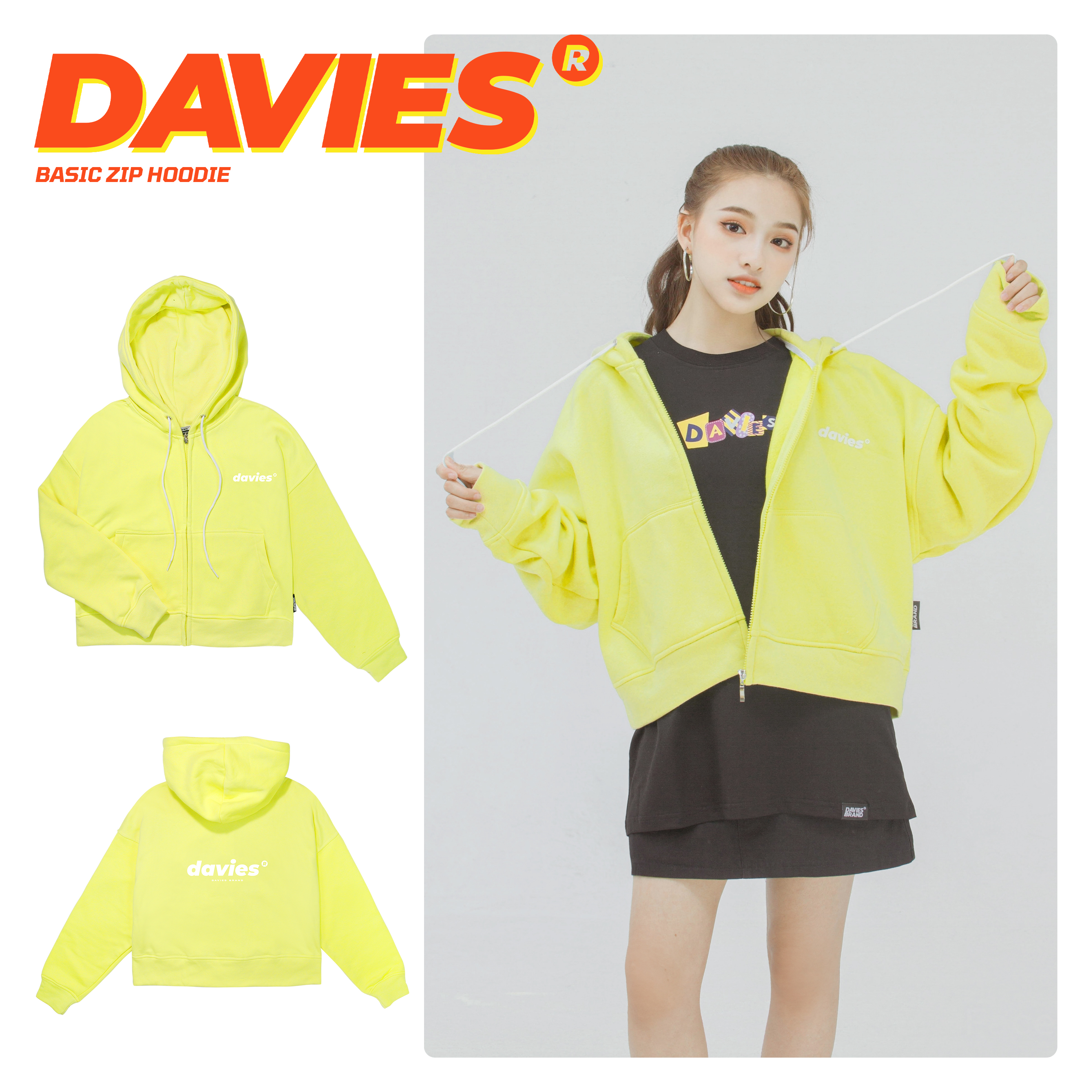 Áo hoodie Davies nam nữ DSS Zip Hoodie Basic - YELLOW