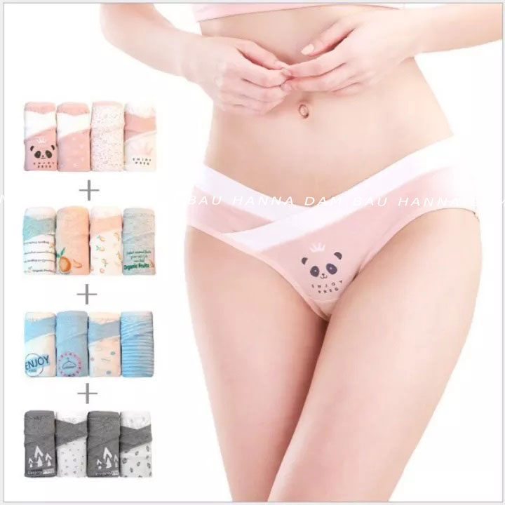 Set 4 quần lót bầu cotton cạp chéo enjoypreg co giãn 4 chiều cho mẹ bầu và sau sinh