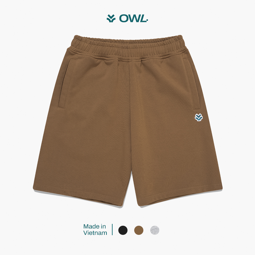 Owl brand® jogger logo short - quần short nỉ thun màu nâu